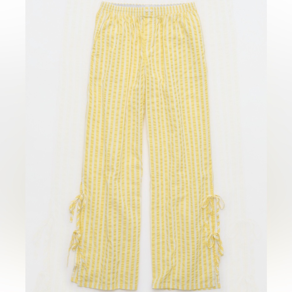 Aerie Off-Duty Seersucker Side Tie Yellow Striped Trouser Pajama Pants